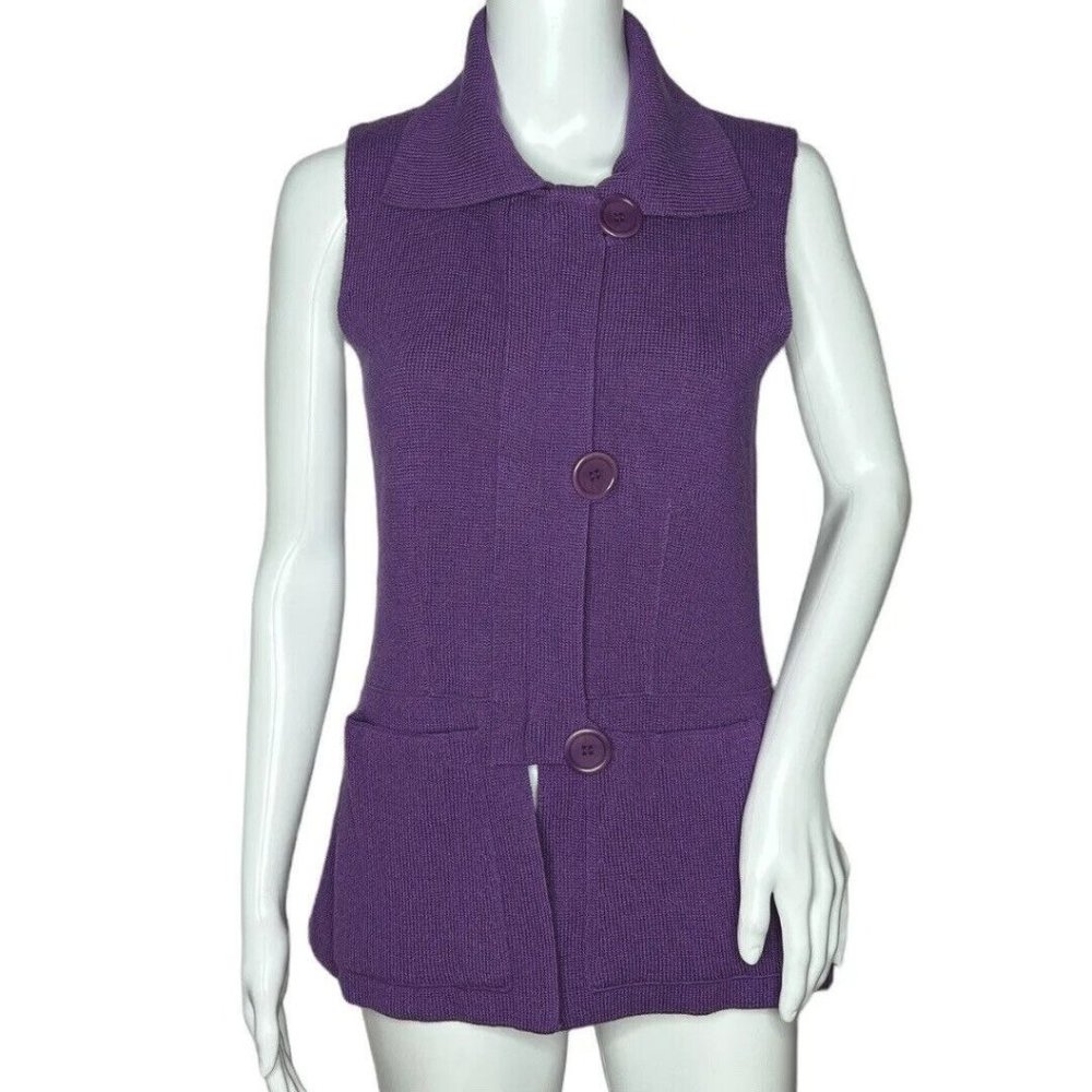 Bryan Bradley Sweater Womens‎ Small Purple Vest Sleeveless Button Front Collar